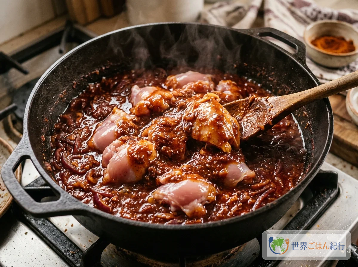 手順5: 鶏肉を入れて煮込む（45分）