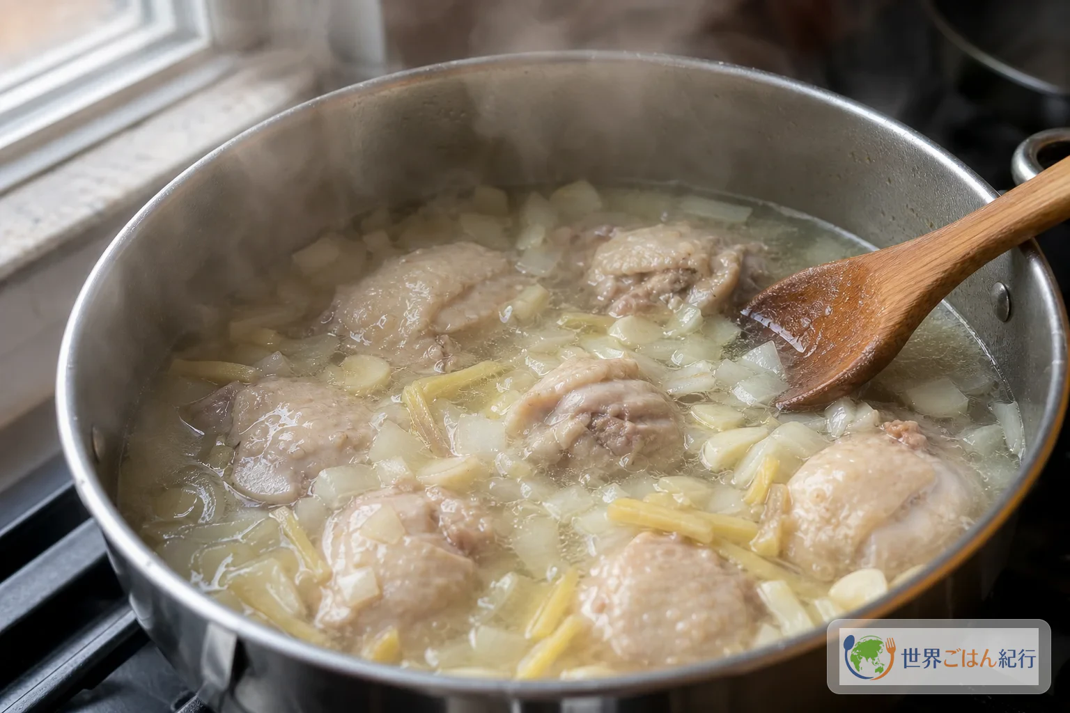 手順1: 鶏肉を下煮して、煮汁を取る