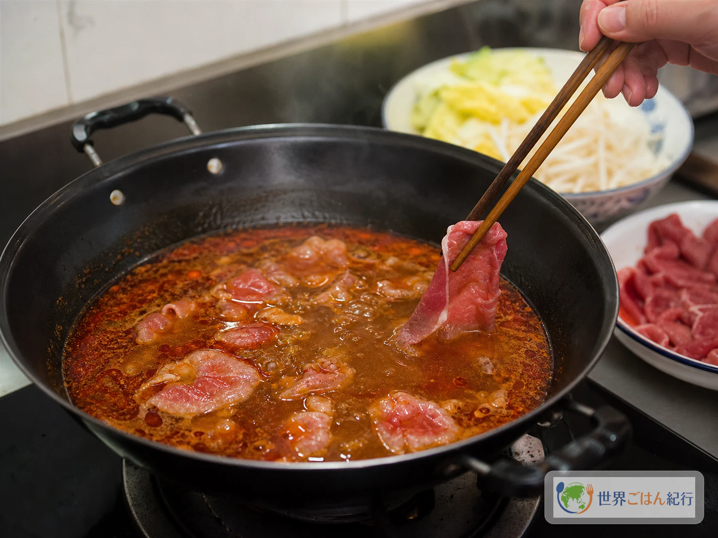 手順4: スープを沸かして牛肉を滑らせる