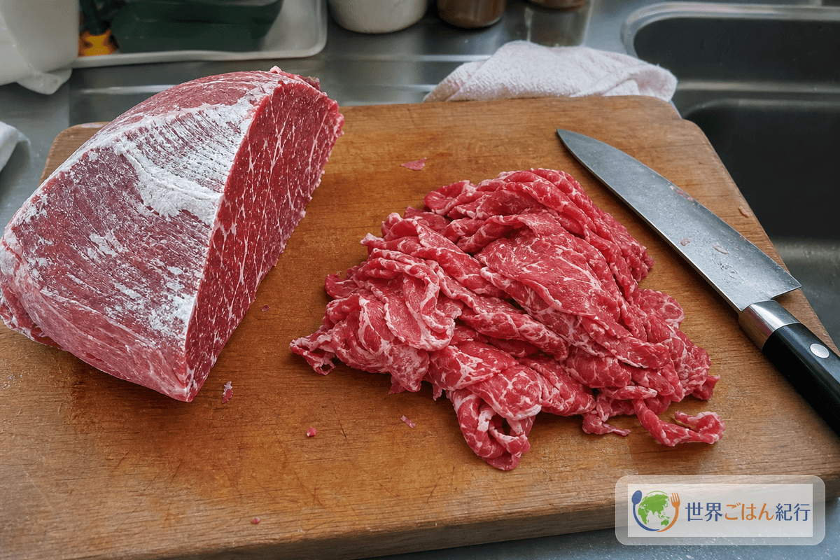 手順1: 肉を薄く整える