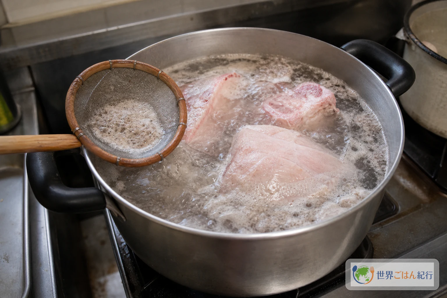 手順1: 骨と肉を浸して下ゆでする