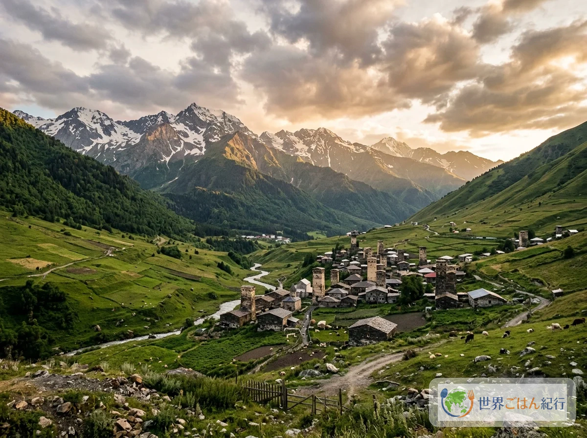 コーカサス山脈のジョージアの風景