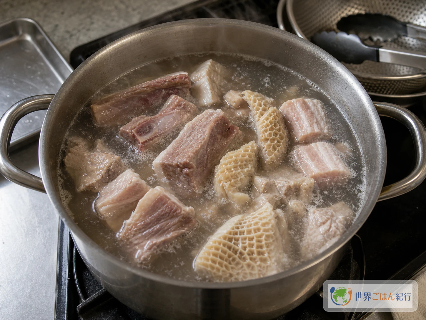 手順1: 内臓と肉を下ゆでする