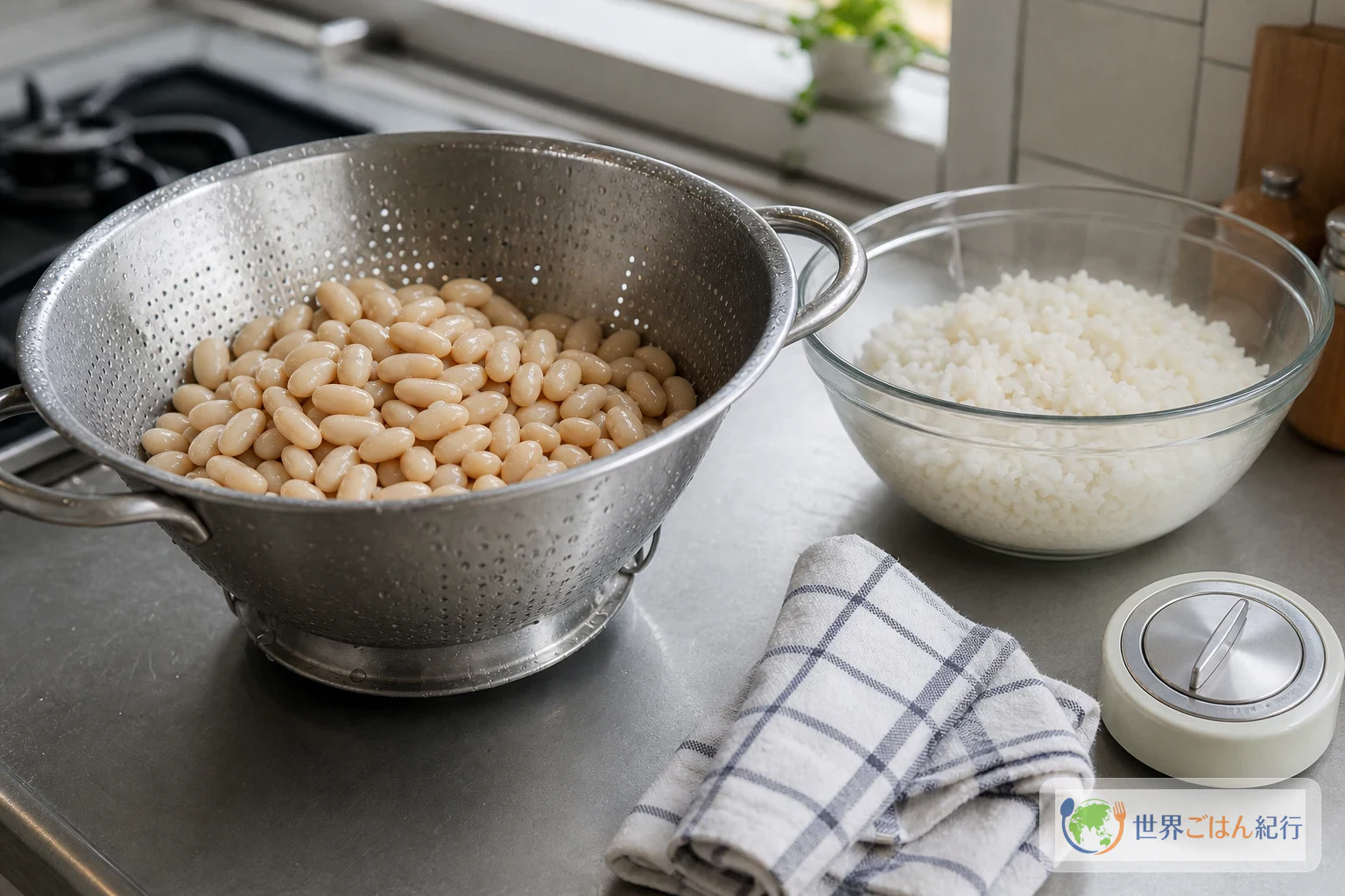 手順1: 豆とごはんの水分をそろえる