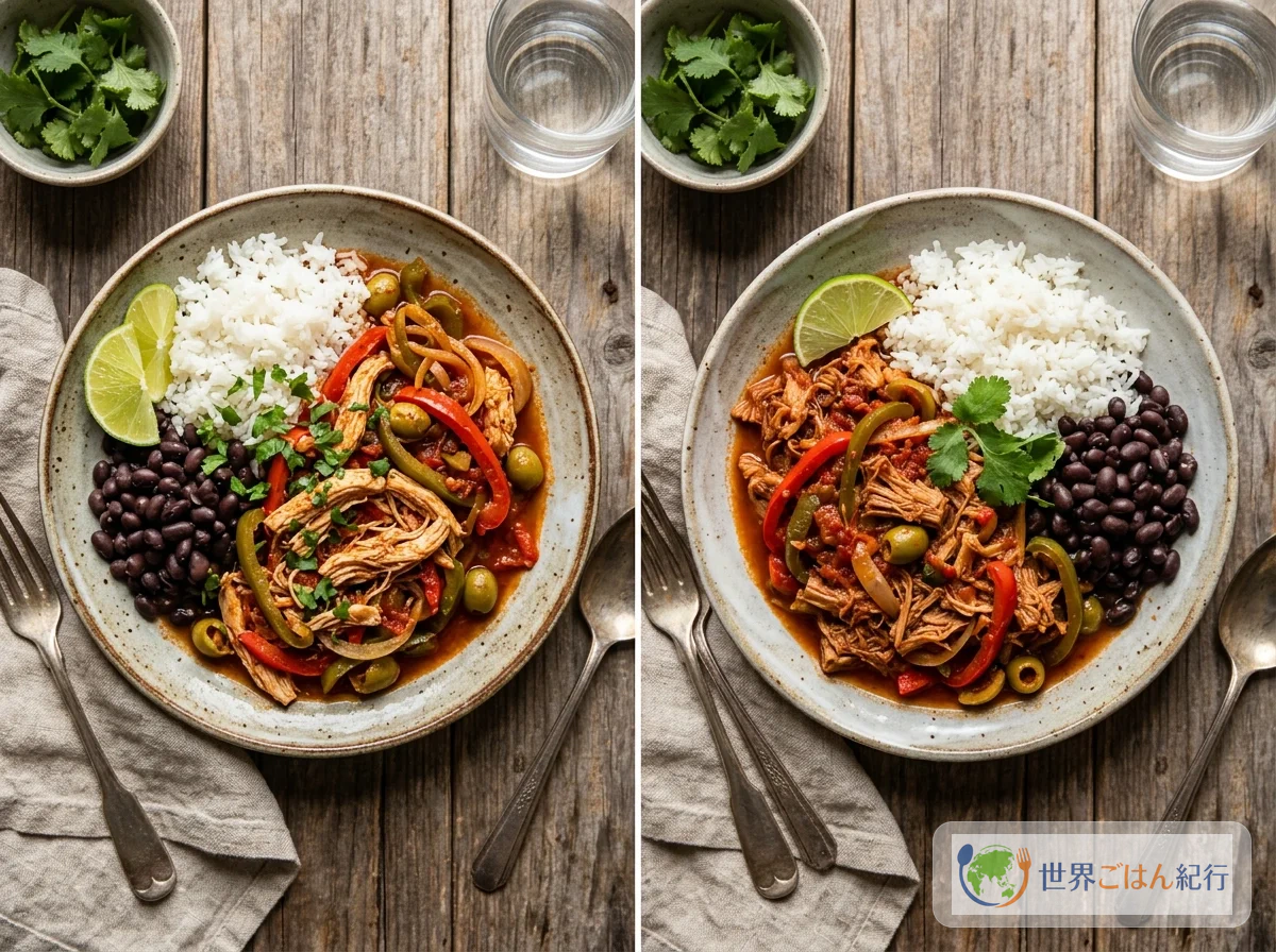 ロパビエハのバリエーション。鶏肉版とジャックフルーツ版が並んだ様子