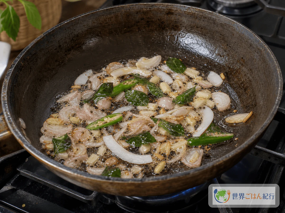 手順3: カレーリーフを鳴らす