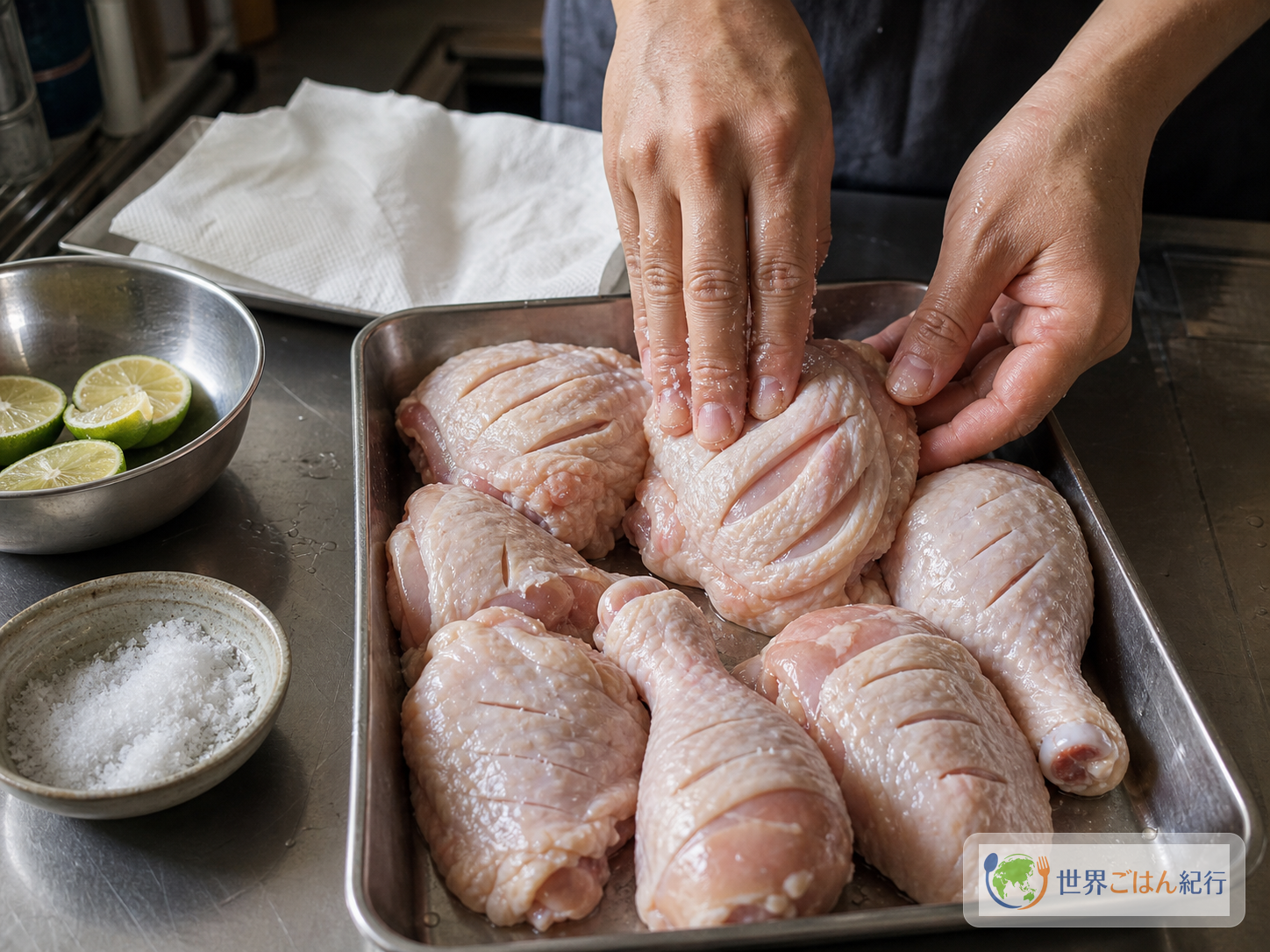手順1: 鶏肉を整えて下味を入れる