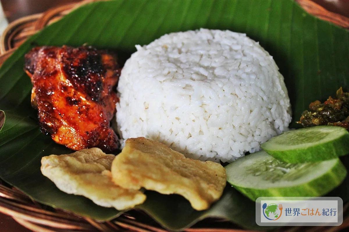 インドネシアのチキンライスとサンバル