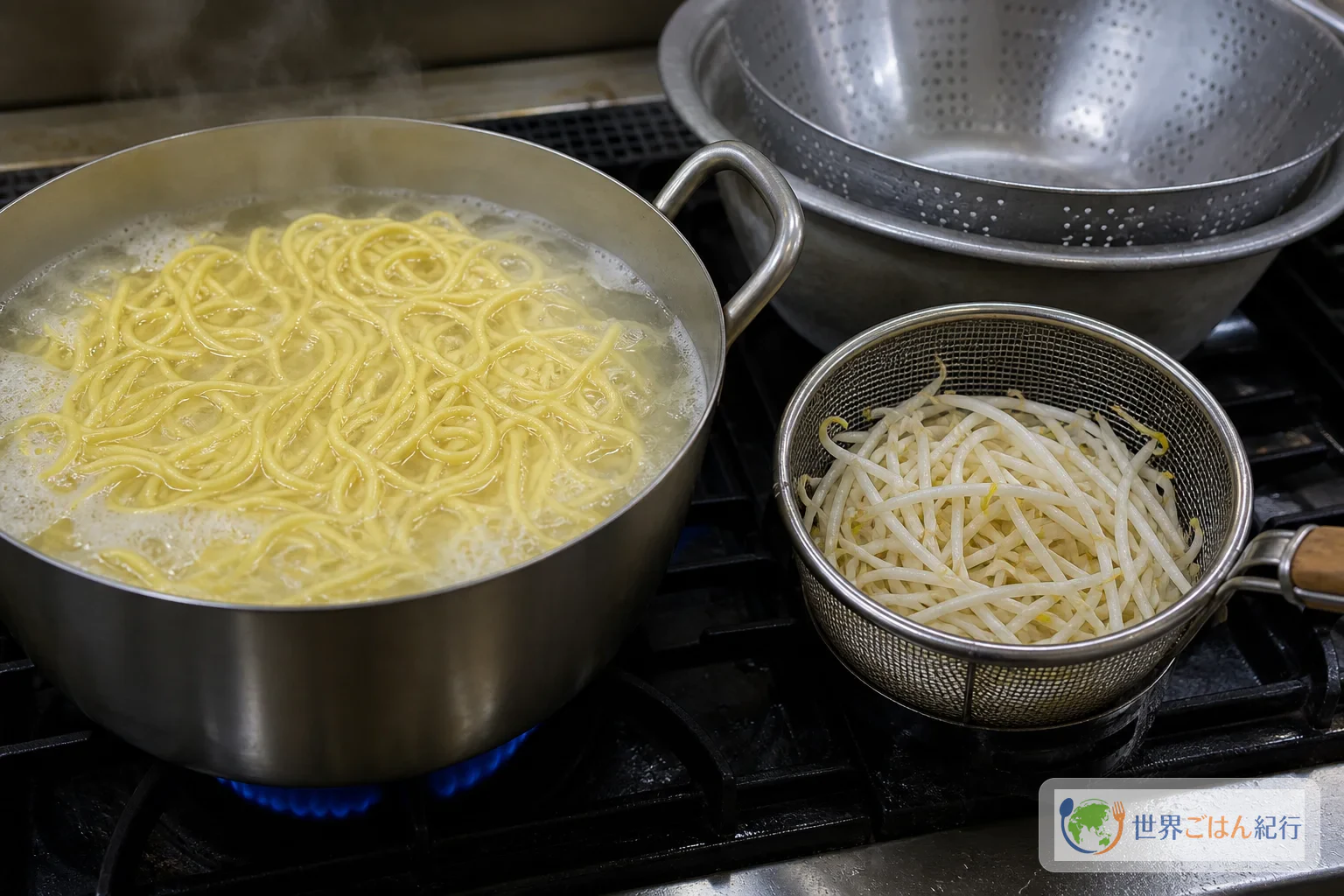 手順5: 麺と豆もやしを別々にゆで、盛り付ける