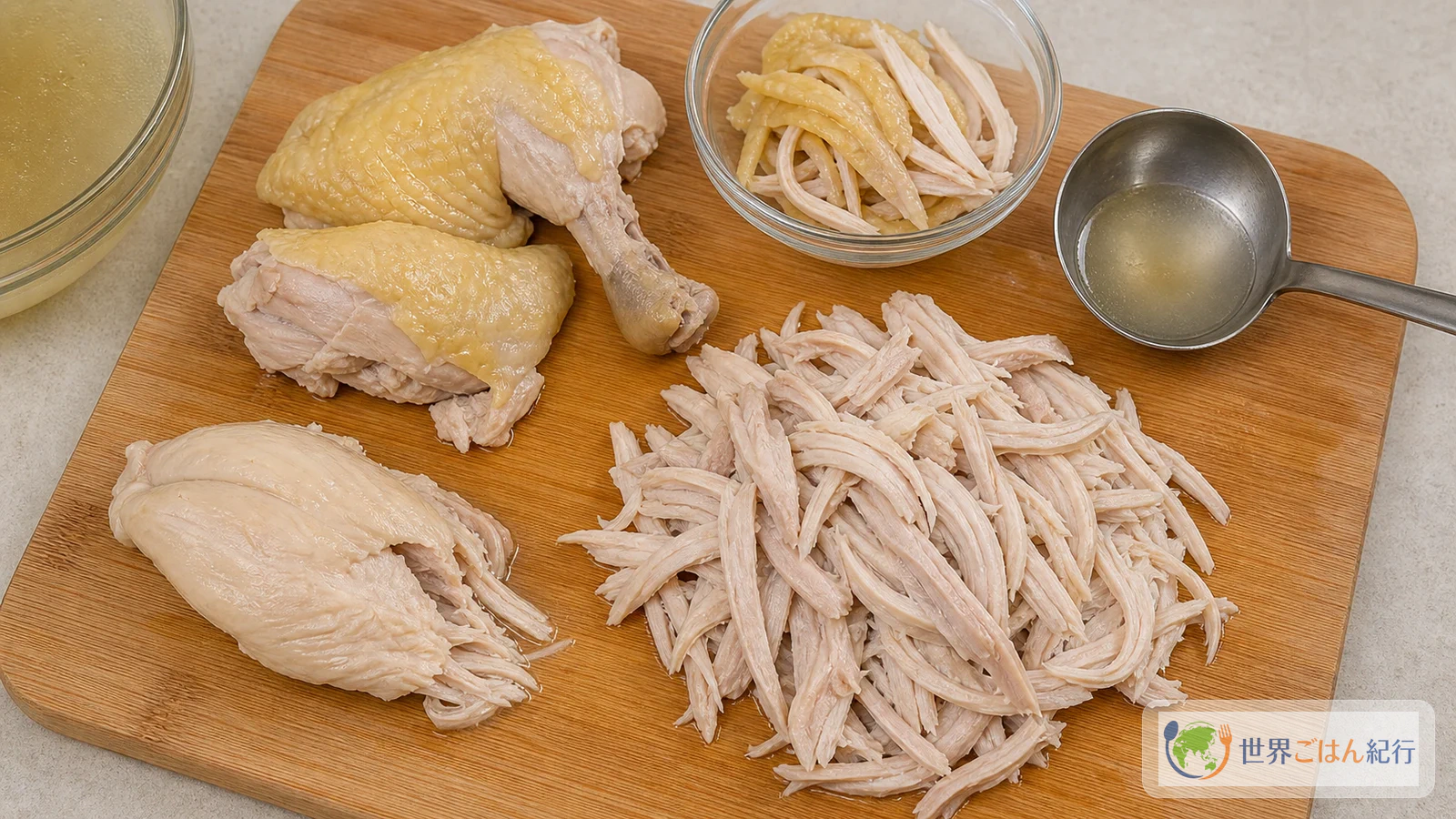手順7: 鶏肉を裂く（5分）